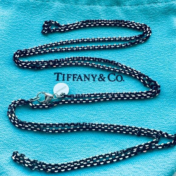 Tiffany & Co. Jewelry - RARE Tiffany & Co. Black Enamel Sparkle Chain in Silver, 30 inches, 1.7mm